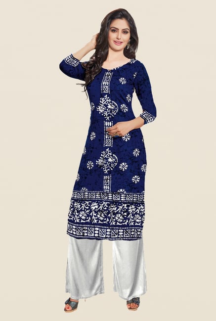 Salwar Studio Navy Unstitched Bandhani Kurti Fabric Salwar Studio Navy Unstitched Bandhani Kurti Fabric