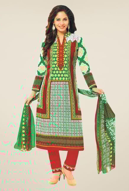Salwar Studio Green & Red Printed Dress Material Salwar Studio Green & Red Printed Dress Material