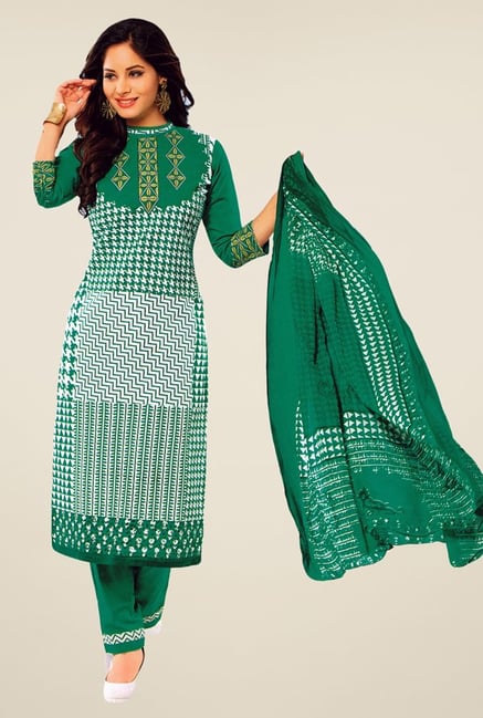 Salwar Studio Green Printed Dress Material Salwar Studio Green Printed Dress Material