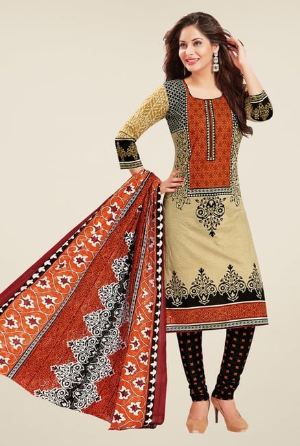Salwar Studio Beige & Black Printed Dress Material Salwar Studio Beige & Black Printed Dress Material