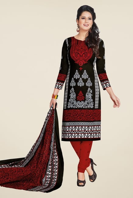 Salwar Studio Black & Maroon Printed Dress Material Salwar Studio Black & Maroon Printed Dress Material