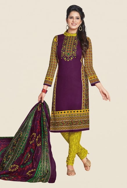 Salwar Studio Purple & Yellow Printed Dress Material Salwar Studio Purple & Yellow Printed Dress Material