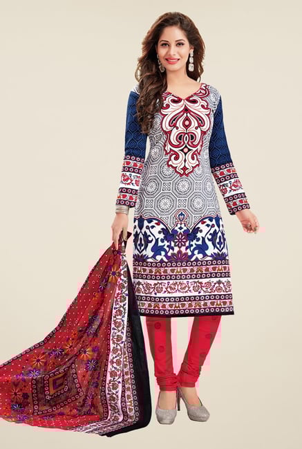 Salwar Studio Blue & Red Printed Dress Material Salwar Studio Blue & Red Printed Dress Material