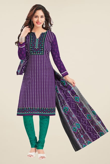 Salwar Studio Purple & Teal Printed Dress Material Salwar Studio Purple & Teal Printed Dress Material