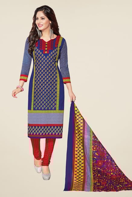 Salwar Studio Blue & Red Paisley Print Dress Material Salwar Studio Blue & Red Paisley Print Dress Material