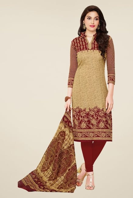 Salwar Studio Beige & Maroon Printed Dress Material Salwar Studio Beige & Maroon Printed Dress Material