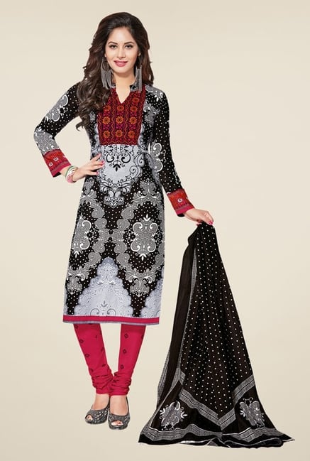 Salwar Studio Grey & Magenta Printed Dress Material Salwar Studio Grey & Magenta Printed Dress Material