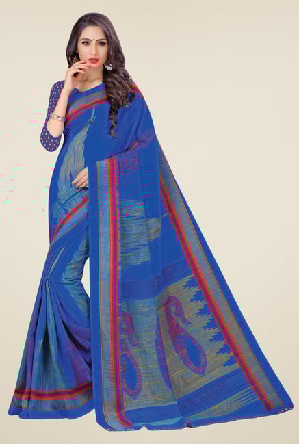 Salwar Studio Blue Cotton Blend Printed Saree Salwar Studio Blue Cotton Blend Printed Saree