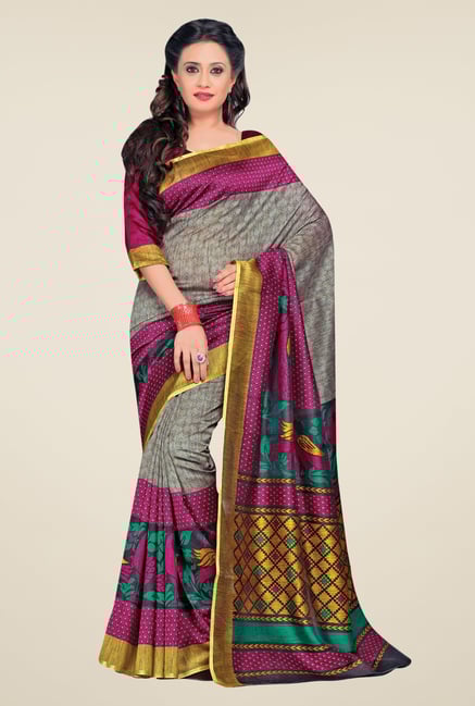 Salwar Studio Grey & Magenta Cotton Blend Printed Saree Salwar Studio Grey & Magenta Cotton Blend Printed Saree