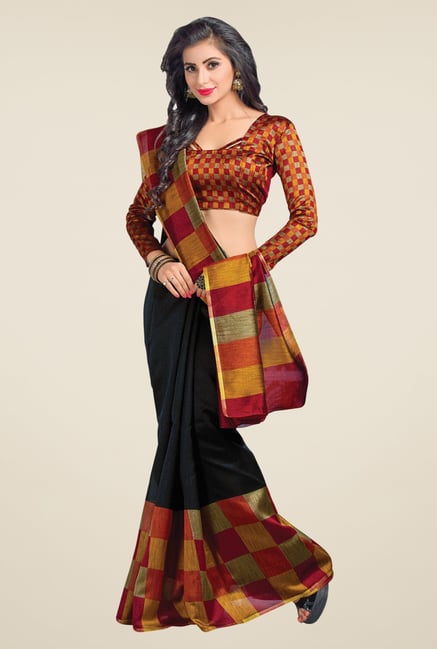 Salwar Studio Black Cotton Blend Checks Saree Salwar Studio Black Cotton Blend Checks Saree
