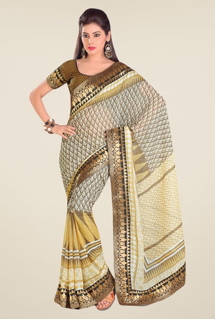 Salwar Studio Grey & Beige Cotton Blend Printed Saree Salwar Studio Grey & Beige Cotton Blend Printed Saree