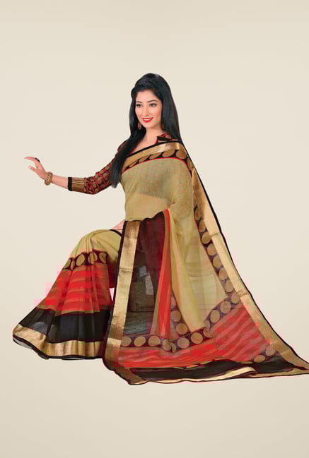 Salwar Studio Beige & Black Cotton Blend Printed Saree Salwar Studio Beige & Black Cotton Blend Printed Saree