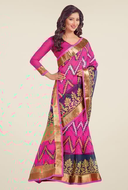 Salwar Studio Pink Cotton Blend Printed Saree Salwar Studio Pink Cotton Blend Printed Saree