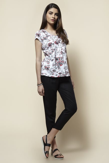 Zudio White Kaeki Floral Print Top Zudio White Kaeki Floral Print Top