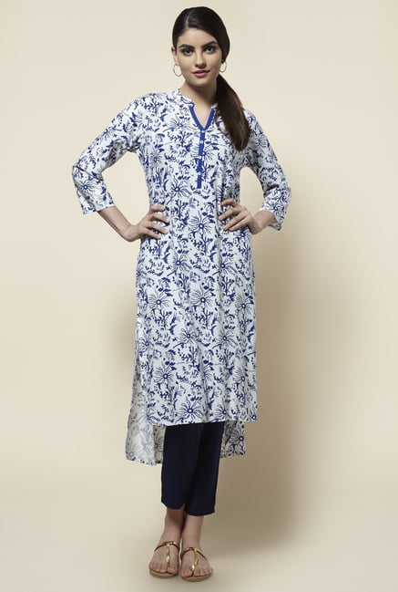 Zudio White & Blue Printed Kurta Zudio White & Blue Printed Kurta