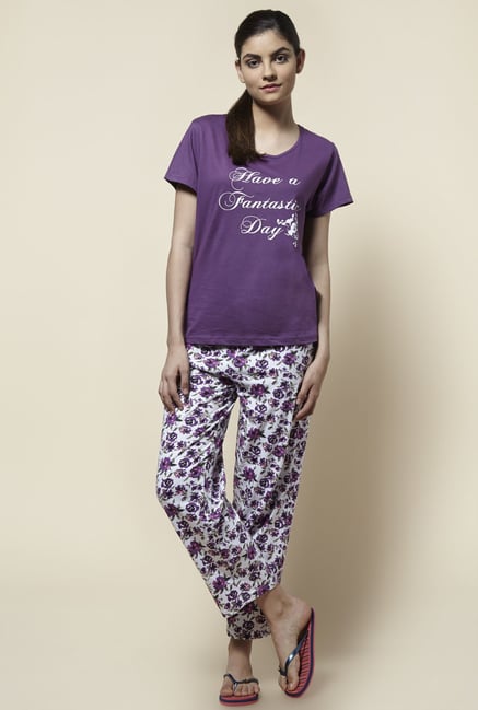 Zudio Purple Printed Pyjama Set Zudio Purple Printed Pyjama Set