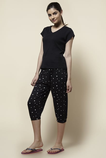 Zudio Black Printed Capri Zudio Black Printed Capri