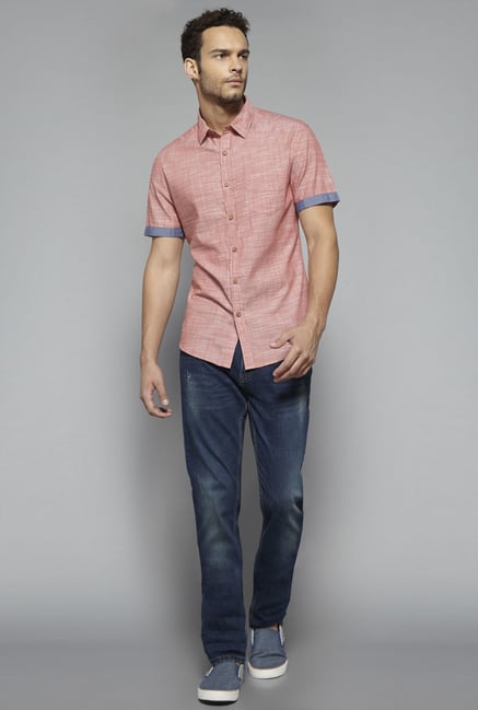 Westsport by Westside Peach Self Print Shirt Westsport by Westside Peach Self Print Shirt