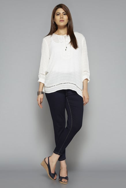 Gia by Westside Neeve Off White Self Print Top Gia by Westside Neeve Off White Self Print Top