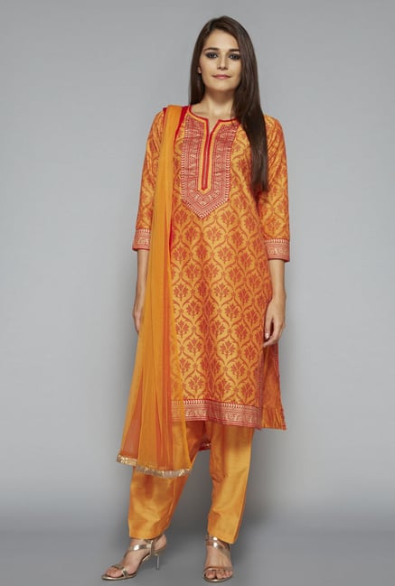 Vark by Westside Orange Printed Suit Set Vark by Westside Orange Printed Suit Set