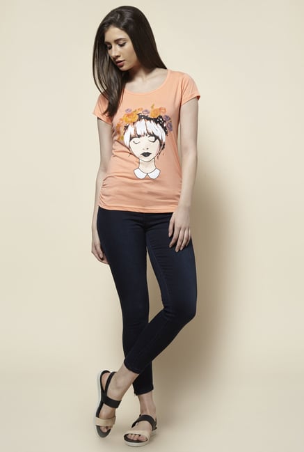 Zudio Peach Printed T Shirt Zudio Peach Printed T Shirt