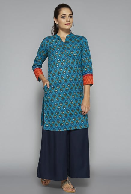 Utsa by Westside Teal Block Print Kurta Utsa by Westside Teal Block Print Kurta