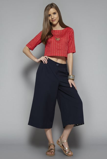 Bombay Paisley by Westside Coral Striped Crop Top Bombay Paisley by Westside Coral Striped Crop Top