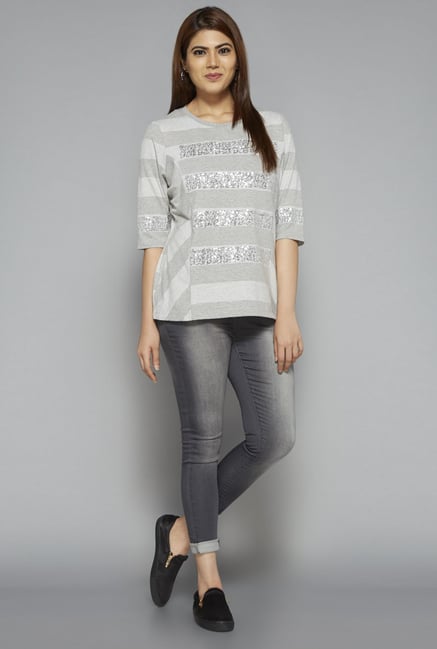 Gia by Westside Grey Embellished T Shirt Gia by Westside Grey Embellished T Shirt