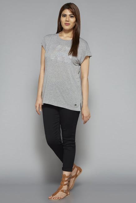 Gia by Westside Grey Embellished T Shirt Gia by Westside Grey Embellished T Shirt