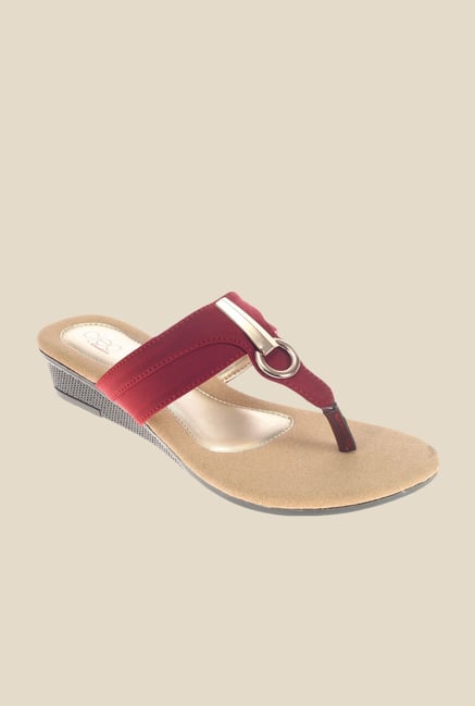 Khadim's Cleo Maroon T-Strap Wedges Khadim's Cleo Maroon T-Strap Wedges
