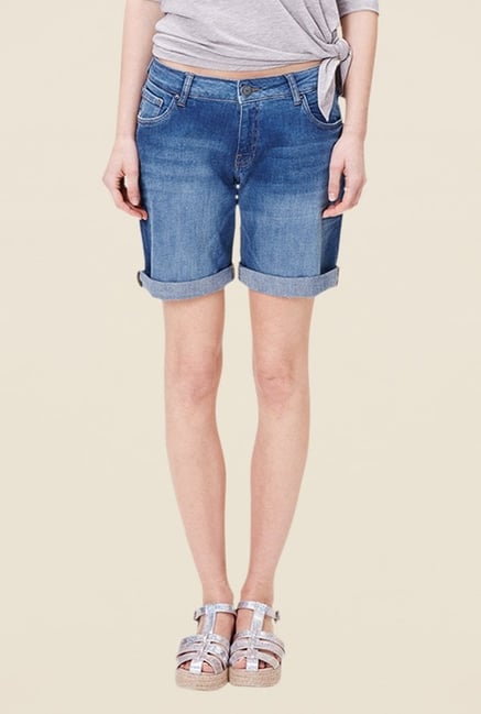 s.Oliver Blue Solid Mid Rise Shorts s.Oliver Blue Solid Mid Rise Shorts