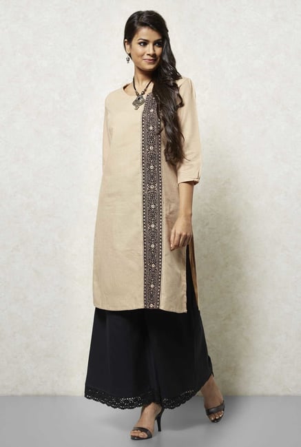 Okhai Beige Solid Kurta Okhai Beige Solid Kurta