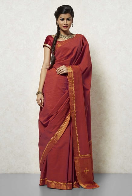 Okhai Rust Mangalgiri Cotton Saree Okhai Rust Mangalgiri Cotton Saree