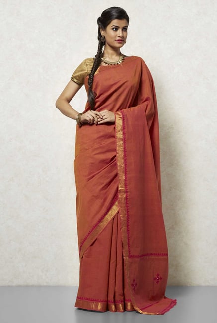 Okhai Rust Mangalgiri Cotton Saree Okhai Rust Mangalgiri Cotton Saree