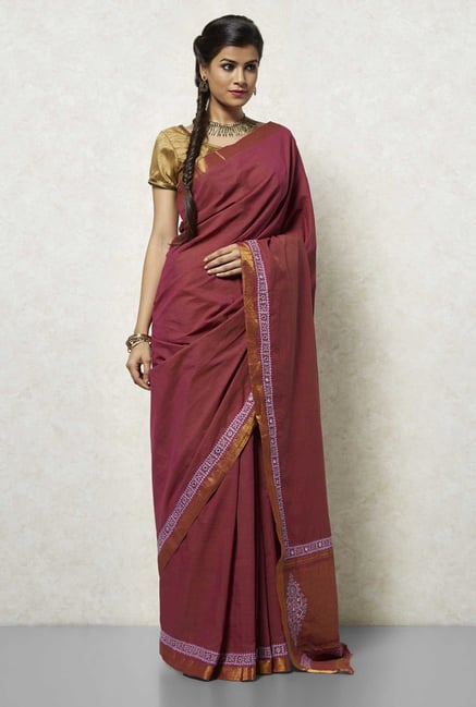 Okhai Dark Pink Embroidered Saree Okhai Dark Pink Embroidered Saree