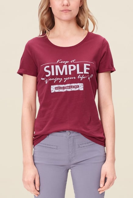 s.Oliver Maroon Printed T Shirt s.Oliver Maroon Printed T Shirt