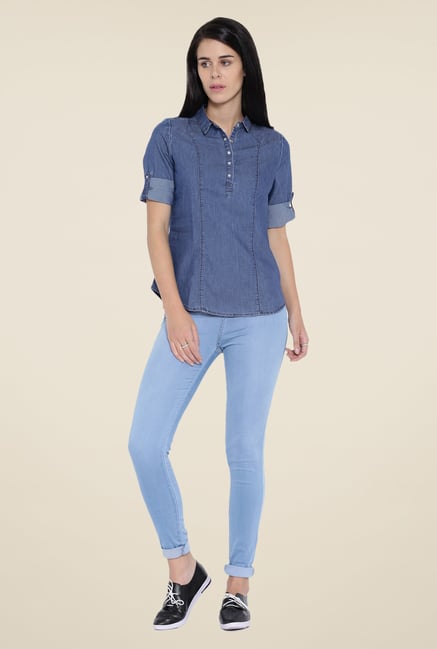 Kraus Denim Blue Solid Shirt Kraus Denim Blue Solid Shirt