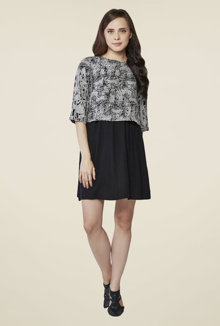 AND Grey & Black Printed Round Neck Dress AND Grey & Black Printed Round Neck Dress