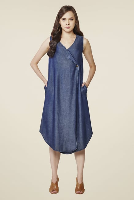 AND Blue Solid Sleeveless Dress AND Blue Solid Sleeveless Dress