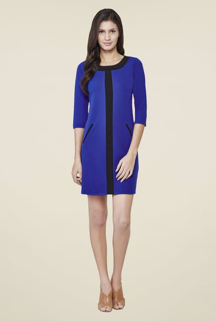 AND Blue Solid Round Neck Dress AND Blue Solid Round Neck Dress