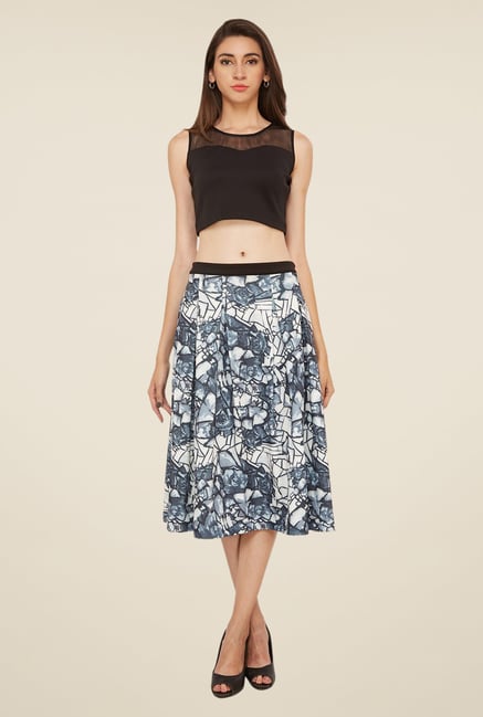 Soie Grey Printed Flared Skirt Soie Grey Printed Flared Skirt
