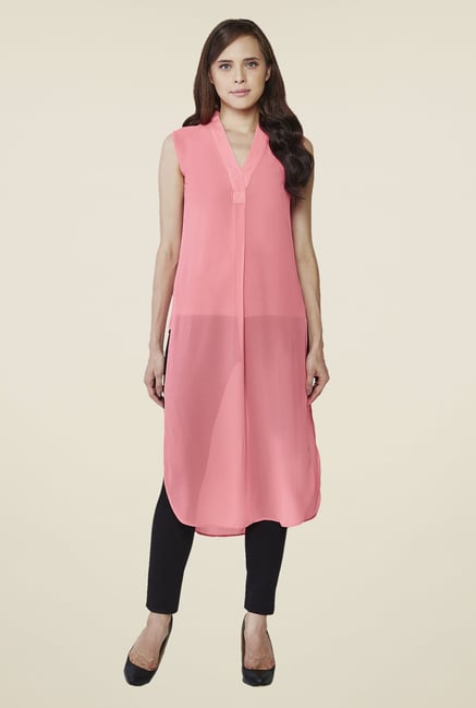 AND Peach Solid Kurta AND Peach Solid Kurta