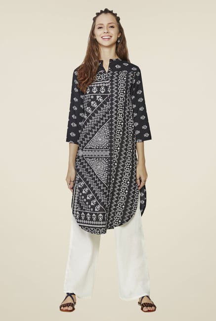 Global Desi Black Mariko Tribal Printed Kurta Global Desi Black Mariko Tribal Printed Kurta