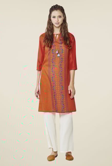 Global Desi Orange Blyss Printed Kurta Global Desi Orange Blyss Printed Kurta