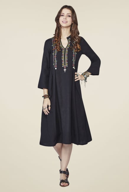 Global Desi Black Haven Embroidered Kurta Global Desi Black Haven Embroidered Kurta