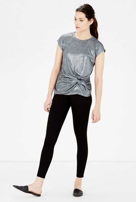 Warehouse Silver Metallic Top Warehouse Silver Metallic Top