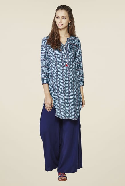 Global Desi Blue Fira High Low Tunic Global Desi Blue Fira High Low Tunic