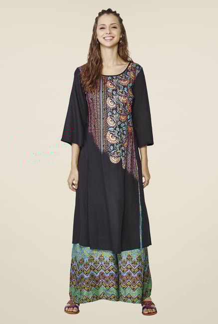 Global Desi Blue Printed Palazzos Global Desi Blue Printed Palazzos