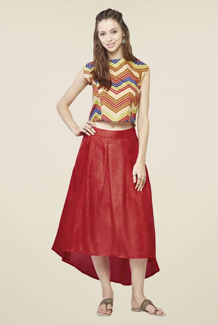 Global Desi Red Midi Skirt Global Desi Red Midi Skirt