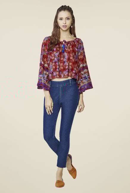 Global Desi Red Emina Floral Print Top Global Desi Red Emina Floral Print Top